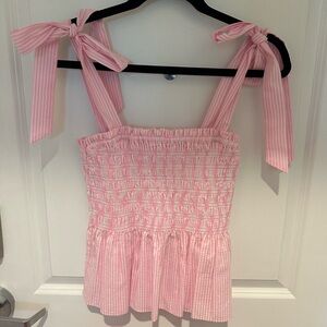 Lilly Pulitzer smocked top, tie straps, pink/white, size small, great condition